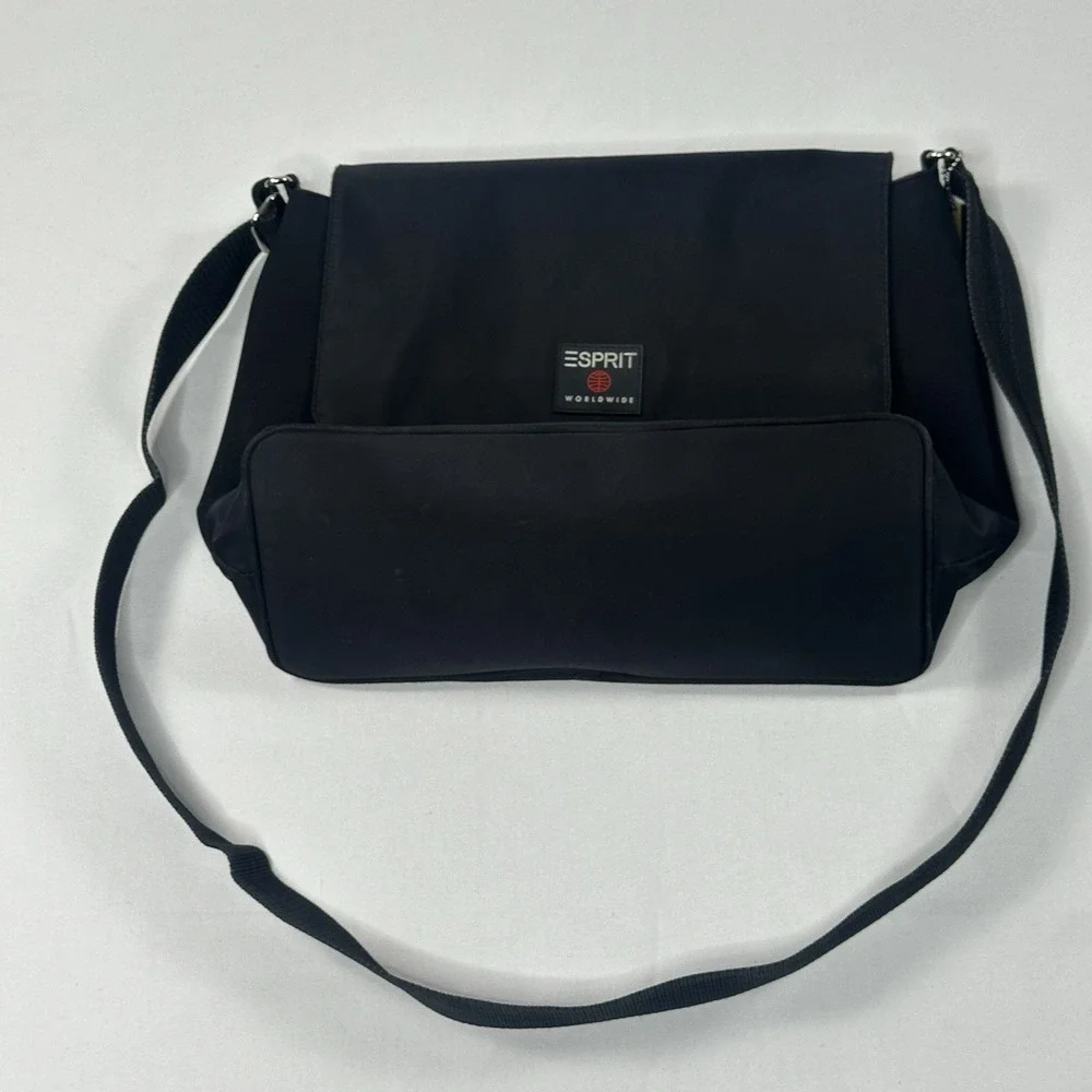 Vintage Esprit Neoprene Black Messenger Bag Y2K Adjustable Strap Crossbody